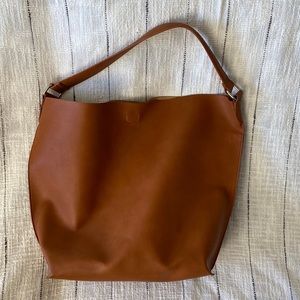 Barneys New York Brown/Cognac Hobo Bag with removable zip pouch